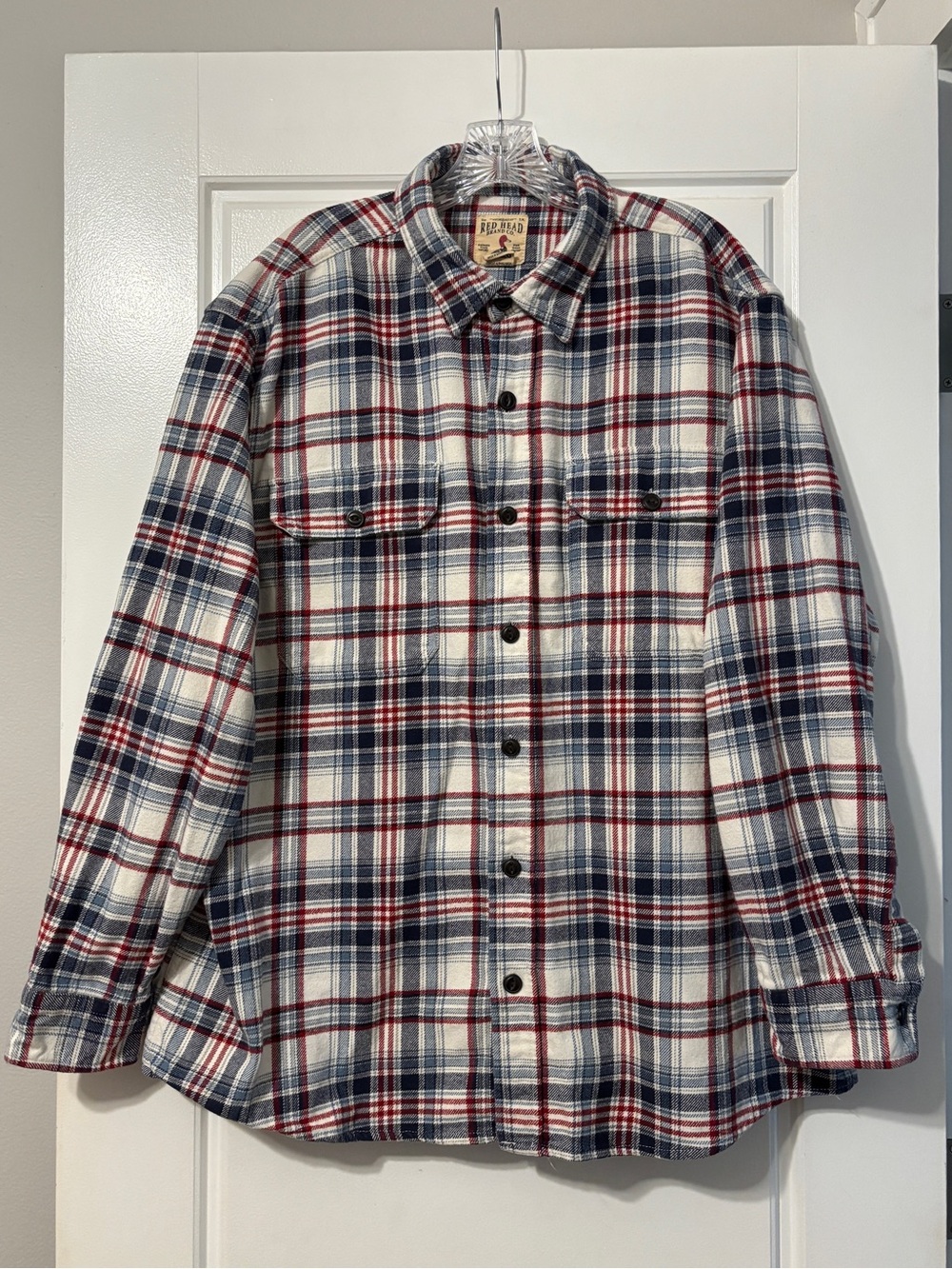 Men's RedHead Brand Blue & Red Plaid Button-Up Flannel Heavy Weight Shirt